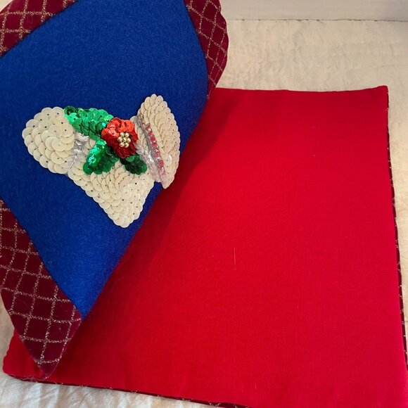 Vintage Red & Blue Christmas Pot Holders With Sequin Boot Design Quilted Set Of - Picture 6 of 9